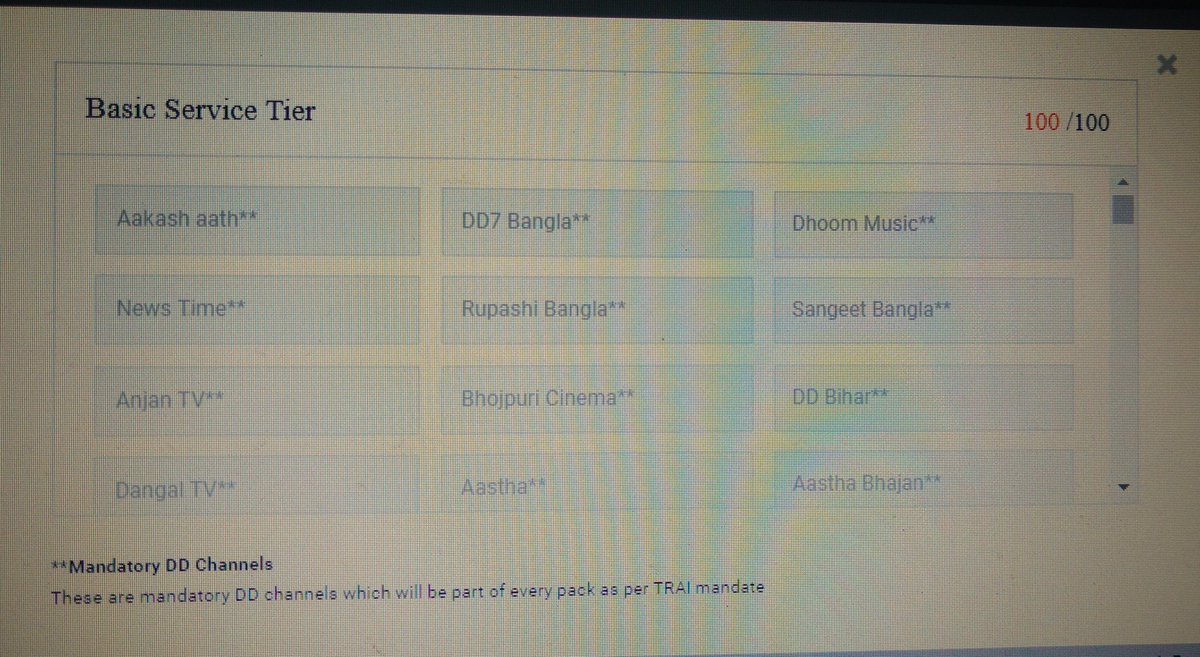 Beingin20660913's tweet photo. This is mandatory free to air channels of 100 channels. D2h has cleverly clubbed rubbish fta channels in this fta pack just to increase the NCF FEES. Making fools of indians. @TRAI @PMOIndia https://t.co/lu1IVCRkbh