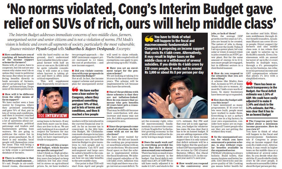 Piyush Goyal (@piyushgoyal) on Twitter photo PM <a href="/NarendraModi/">Narendra Modi</a>’s vision is holistic and aims to benefit all segments of society, particularly the most vulnerable. Congress interim budget focused on giving relief to the rich and concessions to SUVs and luxury cars. timesofindia.indiatimes.com/india/no-norms… PM <a href="/NarendraModi/">Narendra Modi</a>’s vision is holistic and aims to benefit all segments of society, particularly the most vulnerable. Congress interim budget focused on giving relief to the rich and concessions to SUVs and luxury cars. timesofindia.indiatimes.com/india/no-norms…
