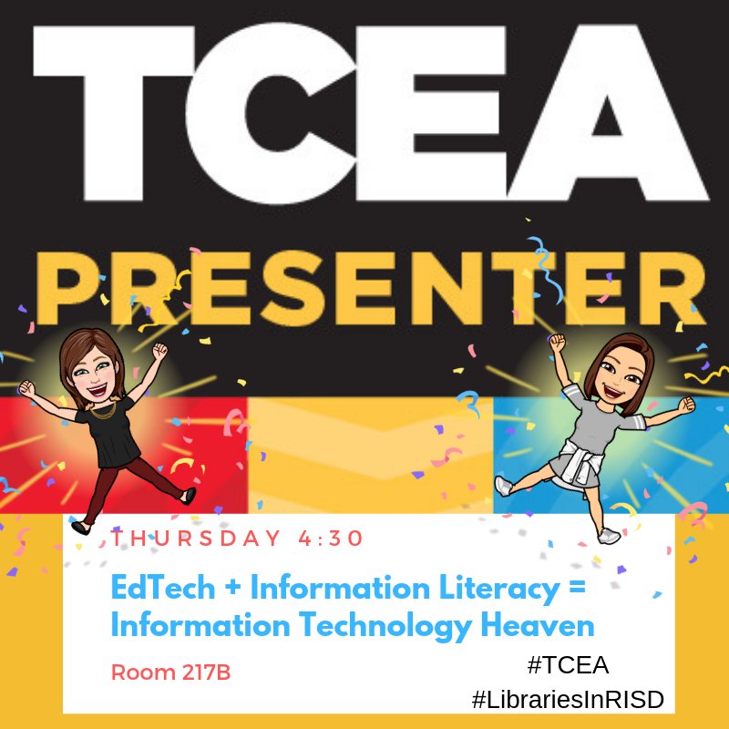 JudyBBoone's tweet photo. Yay for #TCEA19! SO excited to learn, learn, learn AND present with @lindsaybcross! #RISDConnects #RISDgreatness #LibrariesinRISD #TCEA19 https://t.co/cQmbtwopJd