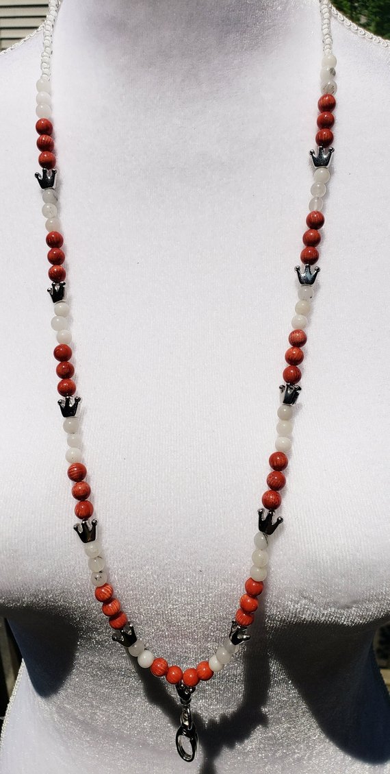 KathyNapoleone's tweet photo. Fashion Lanyard, 32&amp;quot;, White Jasper, Burnt Orange Jasper, Silver Crown Accents, Clear And White Seed Beads Around The Neck #keyring #Lanyard 
$11.95
➤ https://t.co/DCbCipQ7uV https://t.co/LSEdZtcfKc