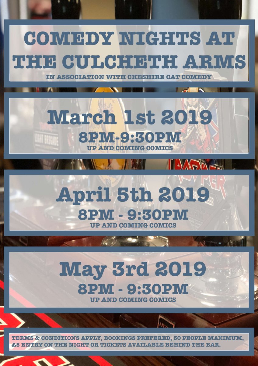 Join us for the first of our comedy nights on the 1st March 2019.

£5 payable on the night for up-to people. 

Tickets are available from behind the bar.