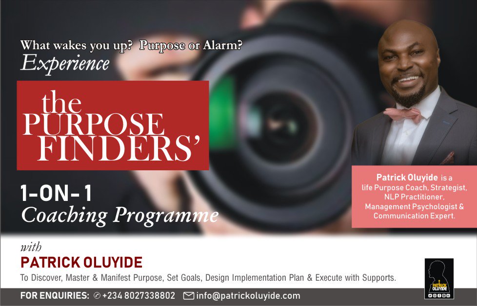 PatrickOluyide's tweet photo. #purpose Experience the Purpose Finders' 1-on-1 Coaching... #purposedrivenlife #purposedriven #purposefulliving #purposeful #Impact #transformations https://t.co/KAorxabObx