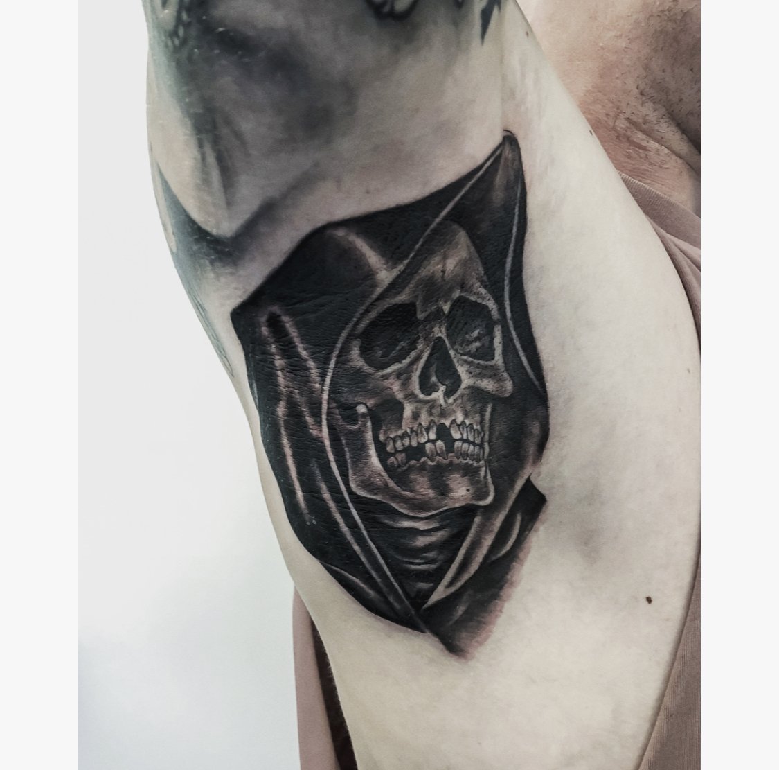 Grim Reaper Tattoo On Back Neck