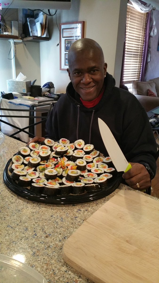 Just finished making 8 rolls of Vegan Sushi for the Super Bowl @gilespsmith44 <a href="/my4x4byfar/">Marcia (Perry) Smith</a> <a href="/shugga39/">shugga39</a>
