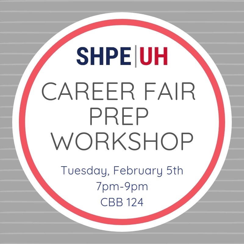 SHPE_UH's tweet photo. Happy Sunday Everyone!
Come out to polish your elevator pitch and learn how to make yourself stand out with recruiters during career fair.
Let us know if you have any questions.
#SHPEUH #SHPERegion5 #SHPEresent #UH #GoCoogs #DBT https://t.co/ZP4NvoqzS0