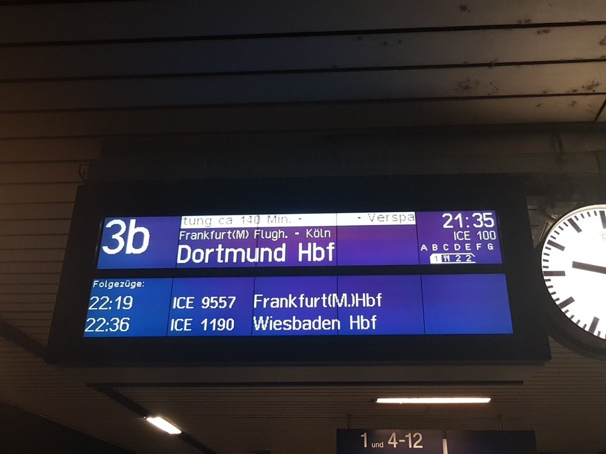 ChrisPannier's tweet photo. Großes Kino @DB_Bahn ! #ICE100 mittlerweile 140 min. Verspätung, die Alternative #ICE590 nach FFM Hbf mittlerweile 30 min. Verspätung. In diesem Scheißladen läuft rein gar nix!
Nächstes mal dann Flugzeug oder zur Not Autofahren https://t.co/gEkIWOz4n6