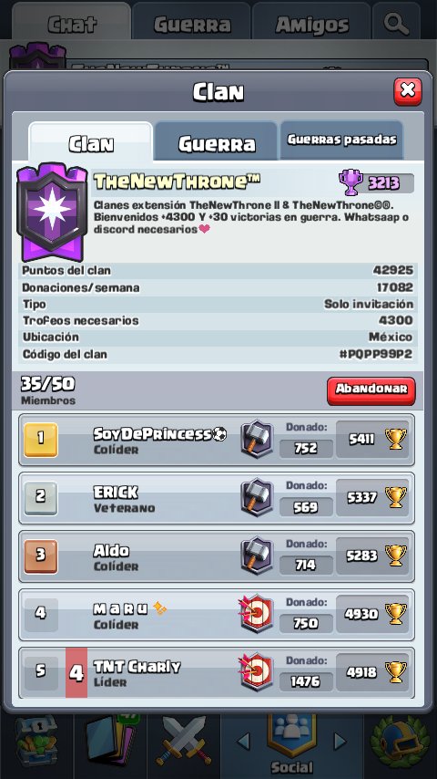 Estamos reclutando miembros para TNT ™ 🙌

Requisitos
▪ Ser activo y donar
▪ +4300 copas 
▪ +35 victorias en guerra 
▪ Whatsapp o Discord

Interesados mandarme MD 
Un rt se agradece :)