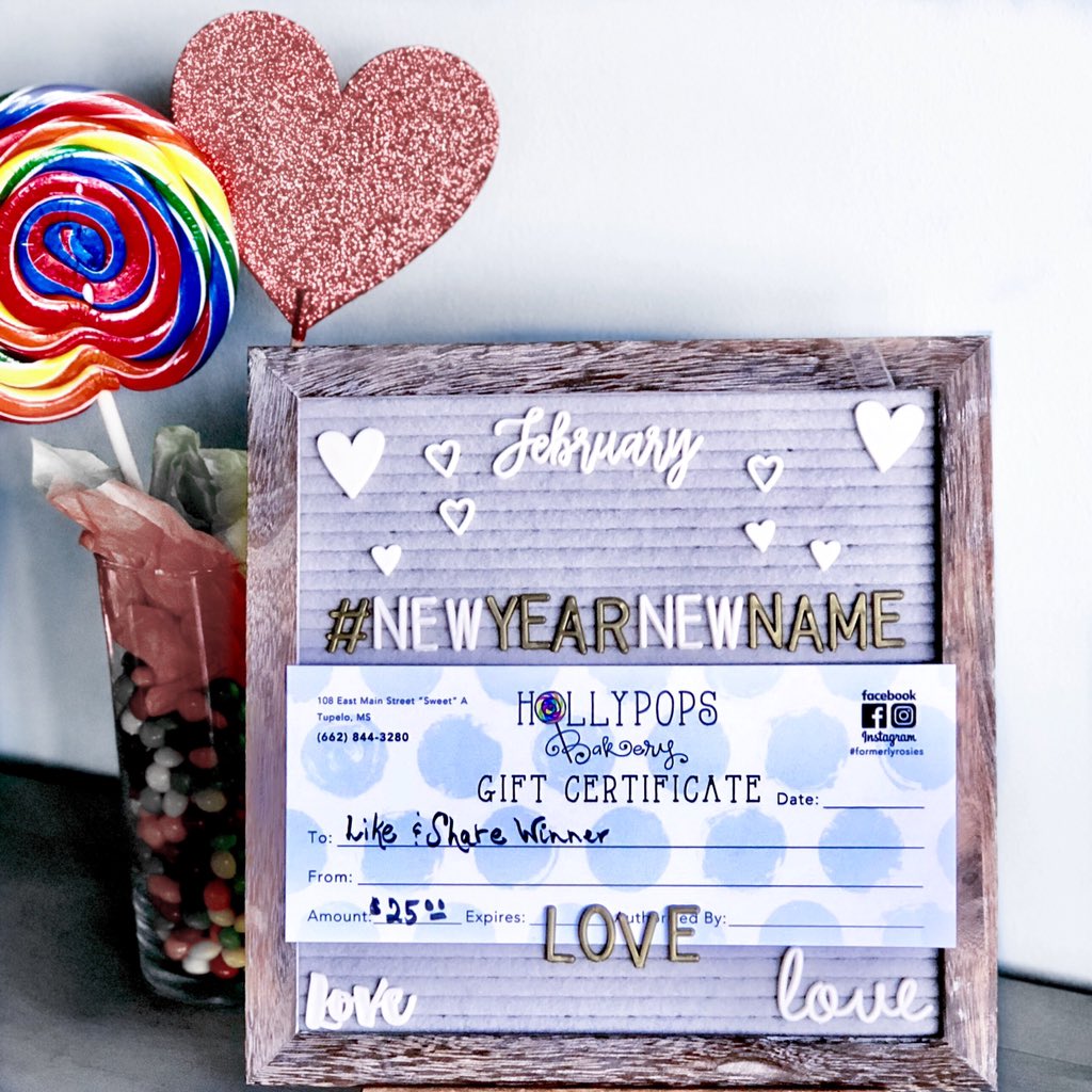 HollypopsBakery's tweet image. Who LOVES a Facebook Giveaway? This week we will be giving away a $25.00 Gift Certificate!  To enter please see the instructions on our Facebook page. 
#newYEARnewNAME #sameowner #formerlyRosies #mytupelo #downtowntupelo #fairpark #giftcertificategiveaway #facebookgiveaway