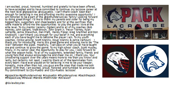 <a href="/gopacklax/">CSU Pueblo Men’s Lacrosse</a> <a href="/csupueblo/">CSU Pueblo</a> 🥍🐺🔵⚪️🔴
#thunderwolves #backthepack #thepackway #thewall #tendie #netminder #stillawolf
<a href="/Gviewboyslax/">Grandview Boys Lax</a>