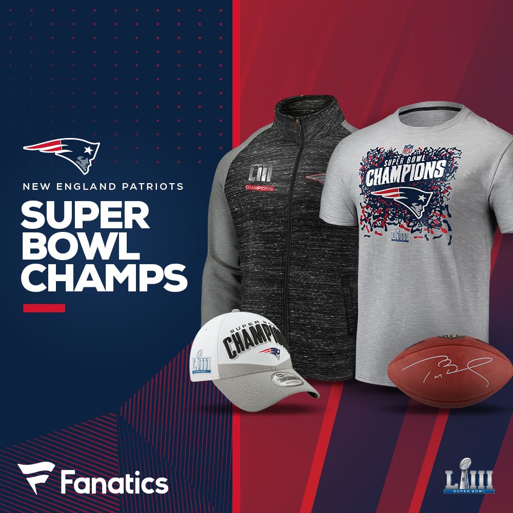 Fanatics's tweet photo. #EverythingWeGot! The @Patriots have won the Super Bowl! 

#PatsNation, celebrate becoming #SBLIII Champs here: https://t.co/yUSratOeHi https://t.co/iPak0H5nwU