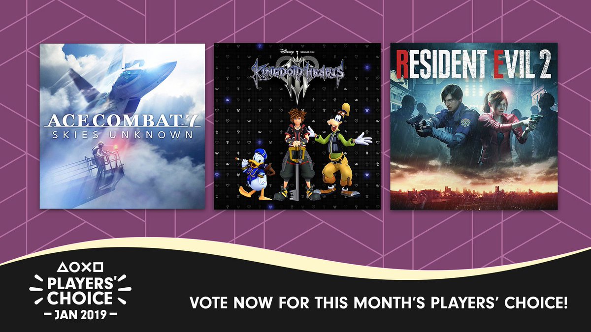 PlayStation's tweet photo. Wow, 2019... calm down. We're only a month into the year and we've already got Ace Combat 7, Kingdom Hearts III, Resident Evil 2, and a whole bunch more. Vote for January's best new game here! https://t.co/85qTL1VZcF https://t.co/WHitd5a38K