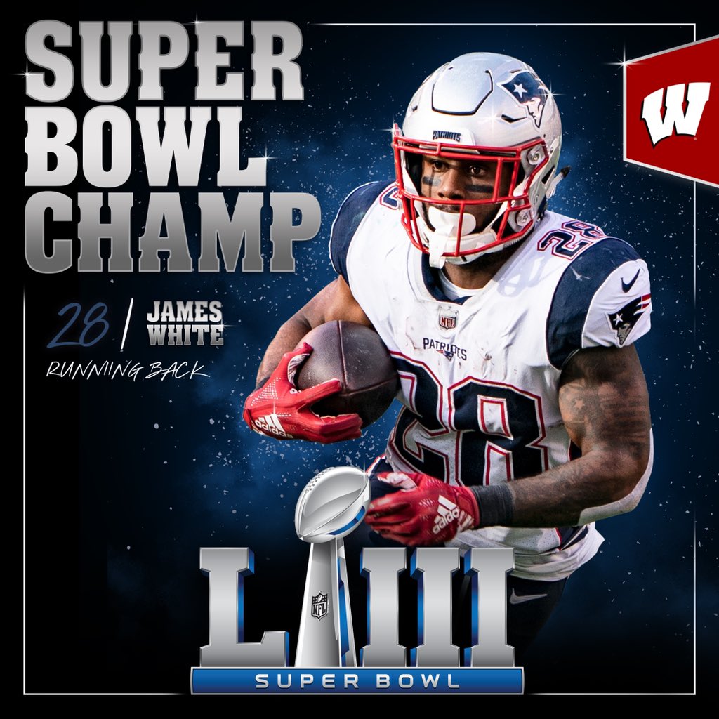 Another one! Congrats to @SweetFeet_White on becoming a Super Bowl champ (again!) #OnWisconsin // #SBLIII