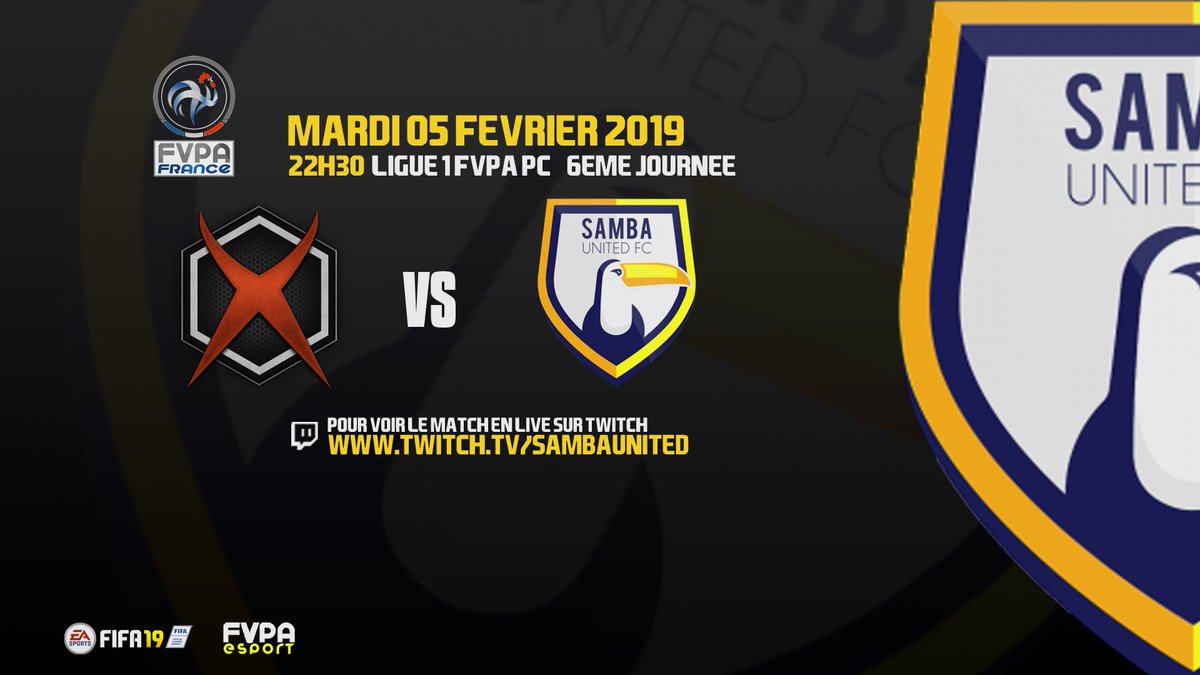 Samba United (@sambautd) on Twitter photo On la continue la lourde semaine
🏆<a href="/FVPAeSport/">FVPA Esport</a>
🆚<a href="/ObstruXion_FIFA/">ObstruXion</a>
📺twitch.tv/sambaunited Bonne soirée ! On la continue la lourde semaine
🏆<a href="/FVPAeSport/">FVPA Esport</a>
🆚<a href="/ObstruXion_FIFA/">ObstruXion</a>
📺twitch.tv/sambaunited Bonne soirée !