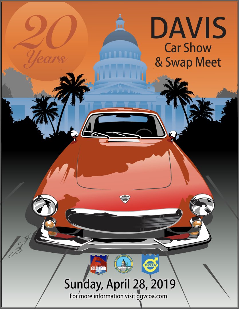 SacVolvoClub's tweet photo. 2019 Davis Meet Weekend Planning is underway and the date has been set!
Mark your calendars for April 27 - 28, 2019!

Golden Gate Website:
https://t.co/M7FzbYxQKV

Facebook Event Post:
https://t.co/GgopOwI4Bt

#SacVCOA #2019DavisMeetWeekend
Poster by Sheldon Carpenter. https://t.co/lyl30MXCl7