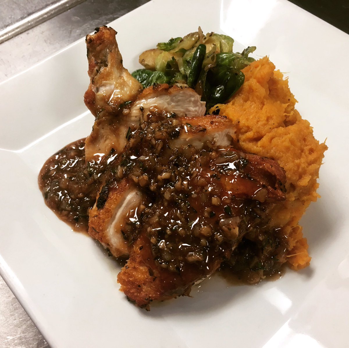 VanceChef's tweet image. Pan Seared Airline Chicken Breast, Nutmeg Sweet Potato Mashed, Roasted Brussel Sprouts, Port Wine Reduction

#chefmode #delicious #yummy #goodeats #foodstagram #foodpics #foodaddict #foodlover  #foodshare #food #foodporn #yum #tasty #delish #foodpic #foodpics #hungry #foodgasm