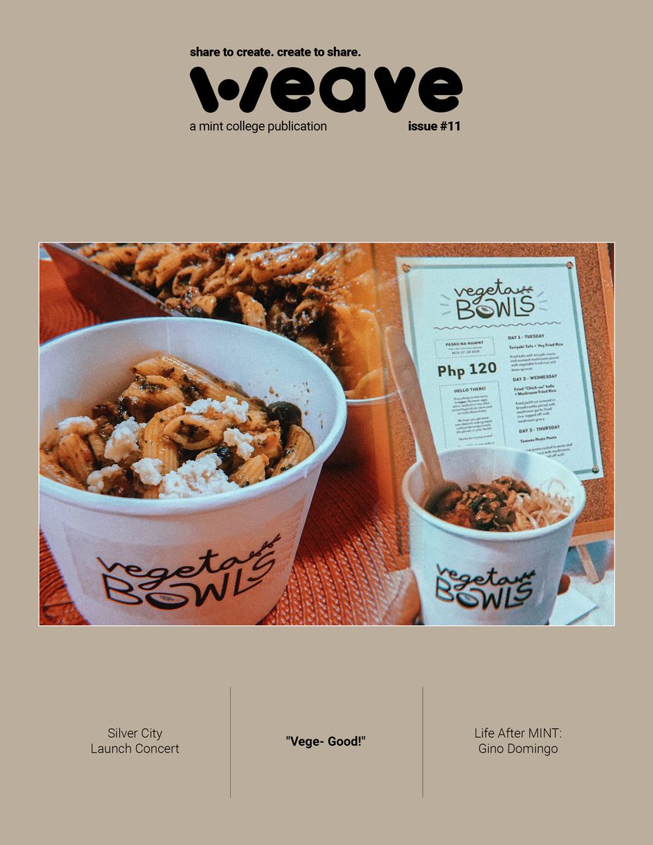 mintschool's tweet photo. Weave 11 is here!
Head to https://t.co/IpLwiqnlJC and check out these stories:
- Vege Good!โจhttps://t.co/w8BZgAa0UI
- Life After MINT: Gino Domingo
https://t.co/myOOOIzk5I
- New Wave: MINT Silver City Concert
https://t.co/xAEsmI5Wxn
Enjoy!
#WeaveMag
#TheresNoStoppingMINT https://t.co/k4E3HaZcZf