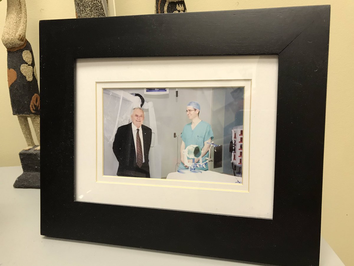 Picture of Ron Joyce and I, taken about 10 years ago when he gave $2,000,000 towards the IWK OR renovation. I had shown him around the neuro OR setup at the time. May he Rest In Peace.