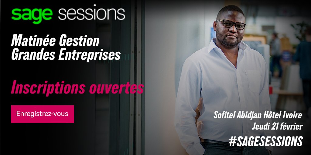 SageFrance's tweet photo. Vous exercez des fonctions clé au sein d'une #PME ou #MGE ?  Participez à nos matinées #SageSession selon la taille de votre entreprise, le 20 ou 21 février à Abidjan ! https://t.co/XCYsB2rDPj https://t.co/YNZ2EZe83A