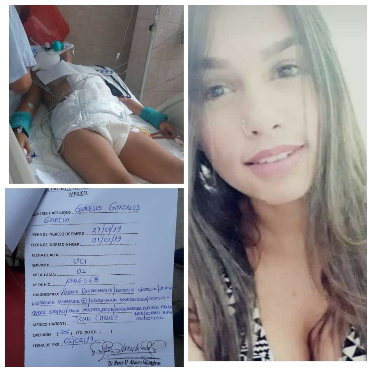 gustavogonzale's tweet photo. @carlosscull Saludos hermano. Esta chama Venezolana esta en el Hospital Regional ubicado en la Av masinche, En Trujillo Peru en estado de gravedad en UCI.  Hay que apoyarla y meterle la mano. 🤜🤛 Nuneros de Contactos. Deibys Rafael Rodriguez Pasaporte 87433875 Tlf-917369852 https://t.co/iQ1xFgREr4
