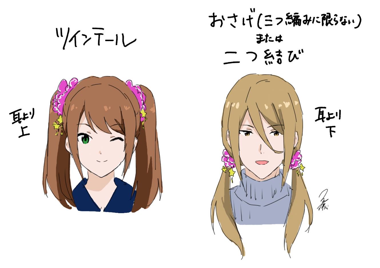 大庭先生 ツインテールとおさげ 二つ結び の違いはこうだと思ってる T Co Y7vvzhts2d Twitter