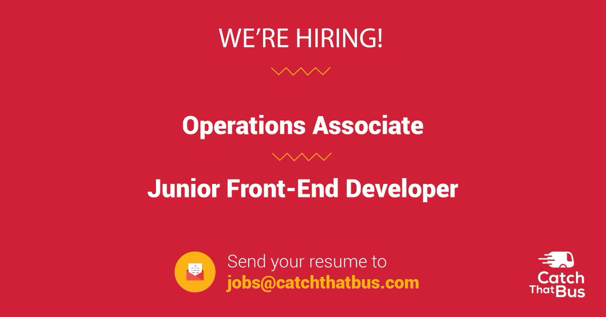 catchthatbusMY's tweet photo. JOIN OUR TEAM!
We're hiring for these positions at #CatchThatBus. Send your resume to jobs@catchthatbus.com today!
More positions available here: https://t.co/lCp2ep7YzX
#wearehiring #hiring #vacancy #career #carikerja #kerjakosong #tech #Operations https://t.co/bmzAUWBLqB