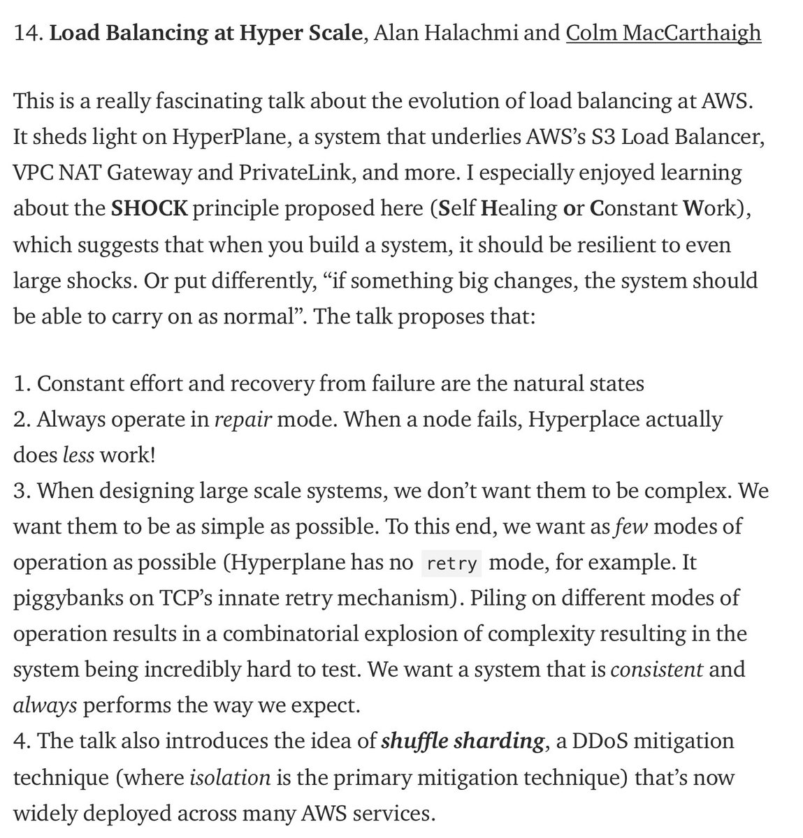 copyconstruct's tweet photo. My post on the best tech talks from 2018 is nearly done. Let's see if I can wrap it up once I return from dinner this evening. 

Two talks that made the list were from the awesome folks at AWS. The SHOCK principle and the PID loop, in particular, definitely deserve a shoutout. https://t.co/a4amTFfXuv