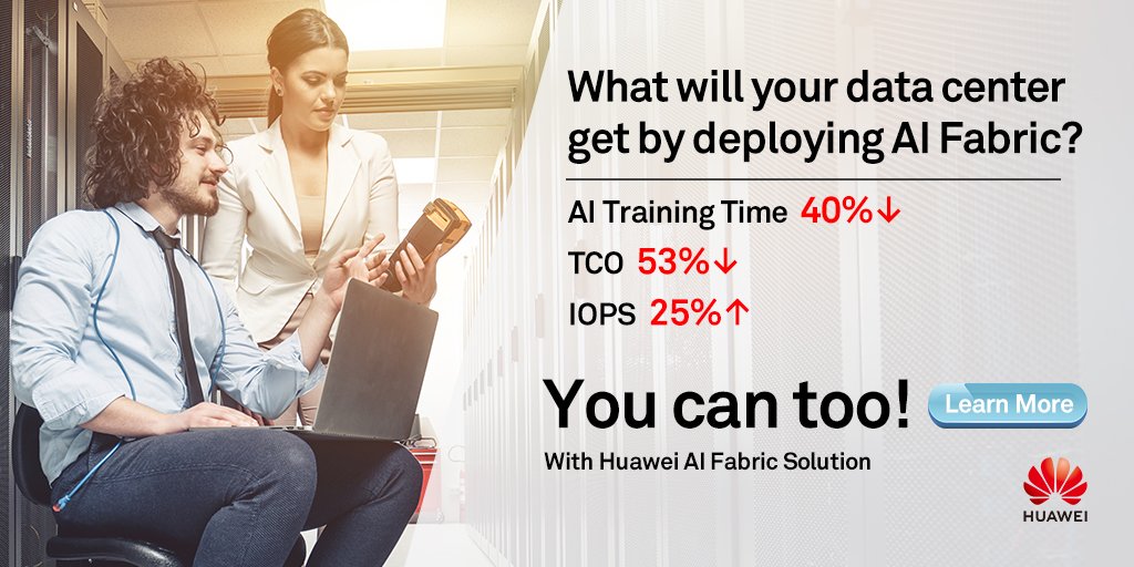 HuaweiEnt's tweet image. Zero packet loss, low latency, and high throughput, you can get more by deploying Huawei AI Fabric Intelligent and Lossless Data Center Network Solution. Learn more: 
bit.ly/2Tr1ALH #HWIDN