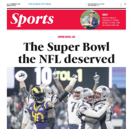 Jeff Rosen On Twitter Early Look At Monday S Kcstar Sports Cover In Kansas City Where Overnight Nielsen Ratings Will Be Poop Emoji Could Ve Been Chiefs Saints Nfl Just Sayin Superbowl Https T Co Mzkuxmmkco