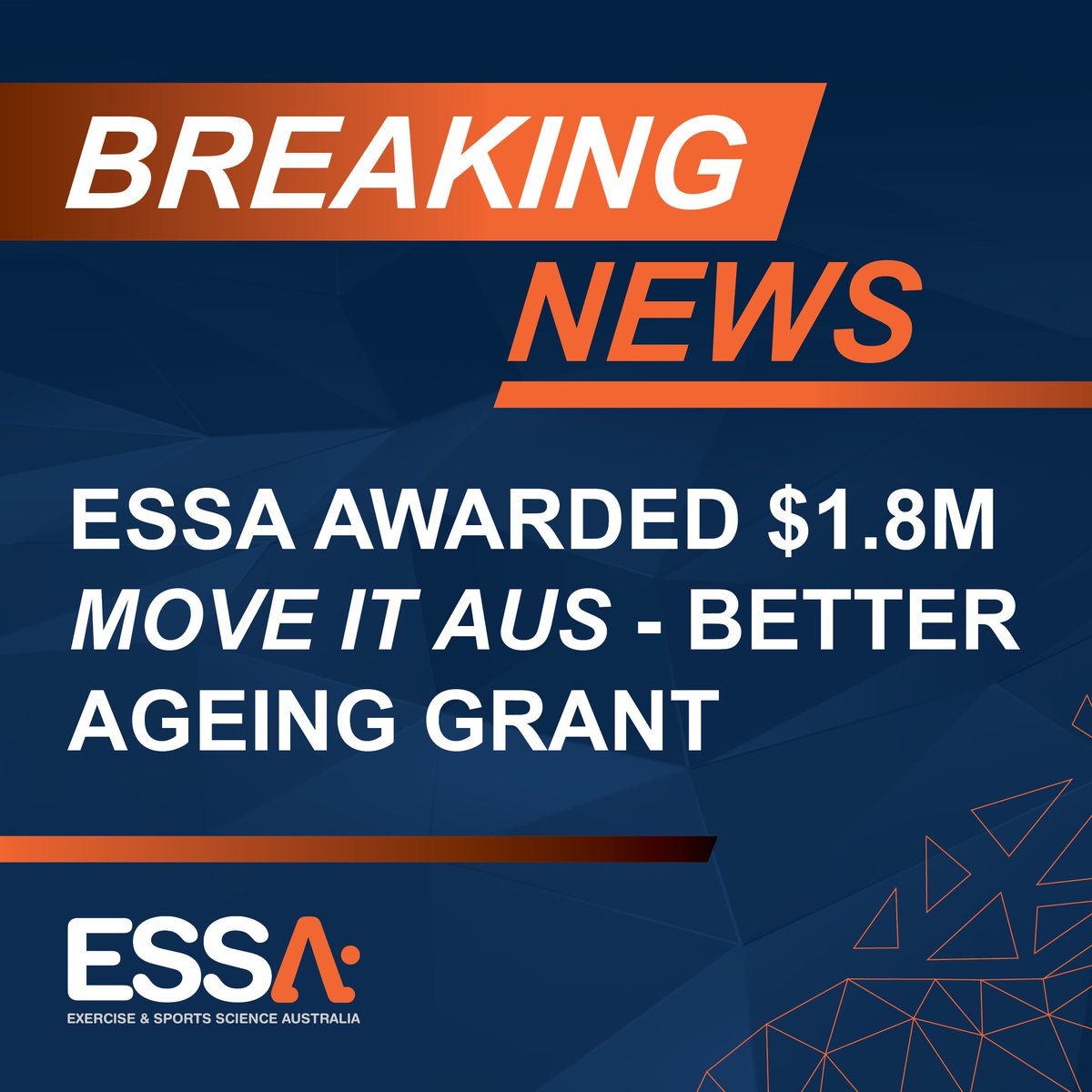 #Media: ESSA was awarded a grant today of $1.8 million for 'Exercise Right for Active Ageing' program to help inactive Australians aged 65 and older move more often and become more socially connected.

Full media release: bit.ly/2t7f2c4

#MoveItAus #BetterAgeing