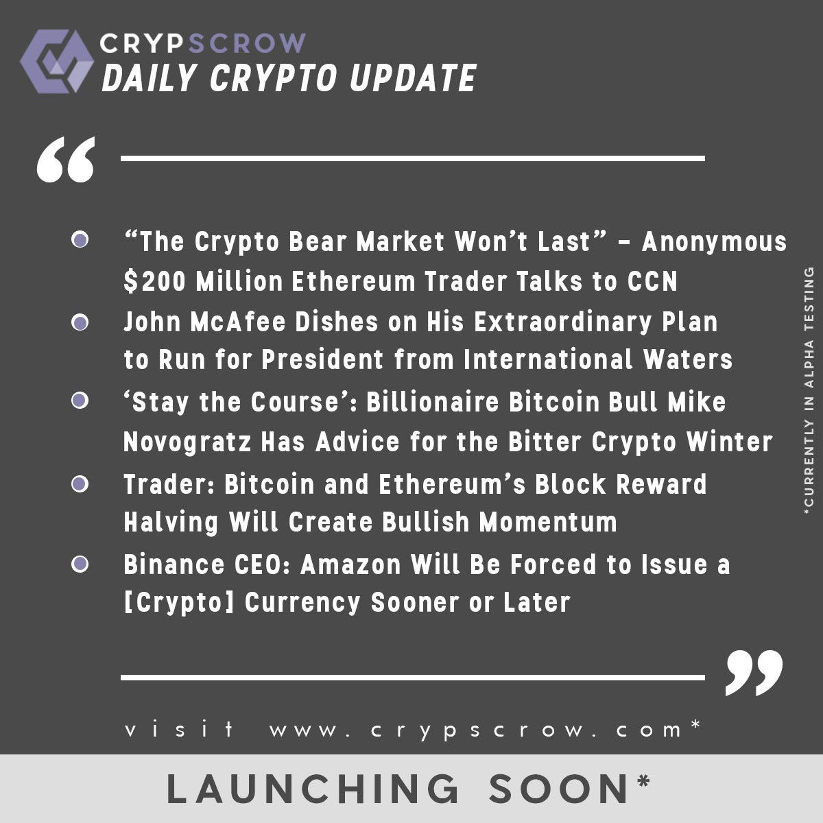 CrypScrow's tweet photo. #dailycryptoupdate #cryptonews #crypscrow #crypto #bearmarket #ethereumtrader #johnmcafee #president #internationalwaters #mikenovogratz #bitter #cryptowinter #bitcoin #ethereum #rewards #bullish #momentum #binance #amazon #cryptocurrency https://t.co/S1iPJsj9b8