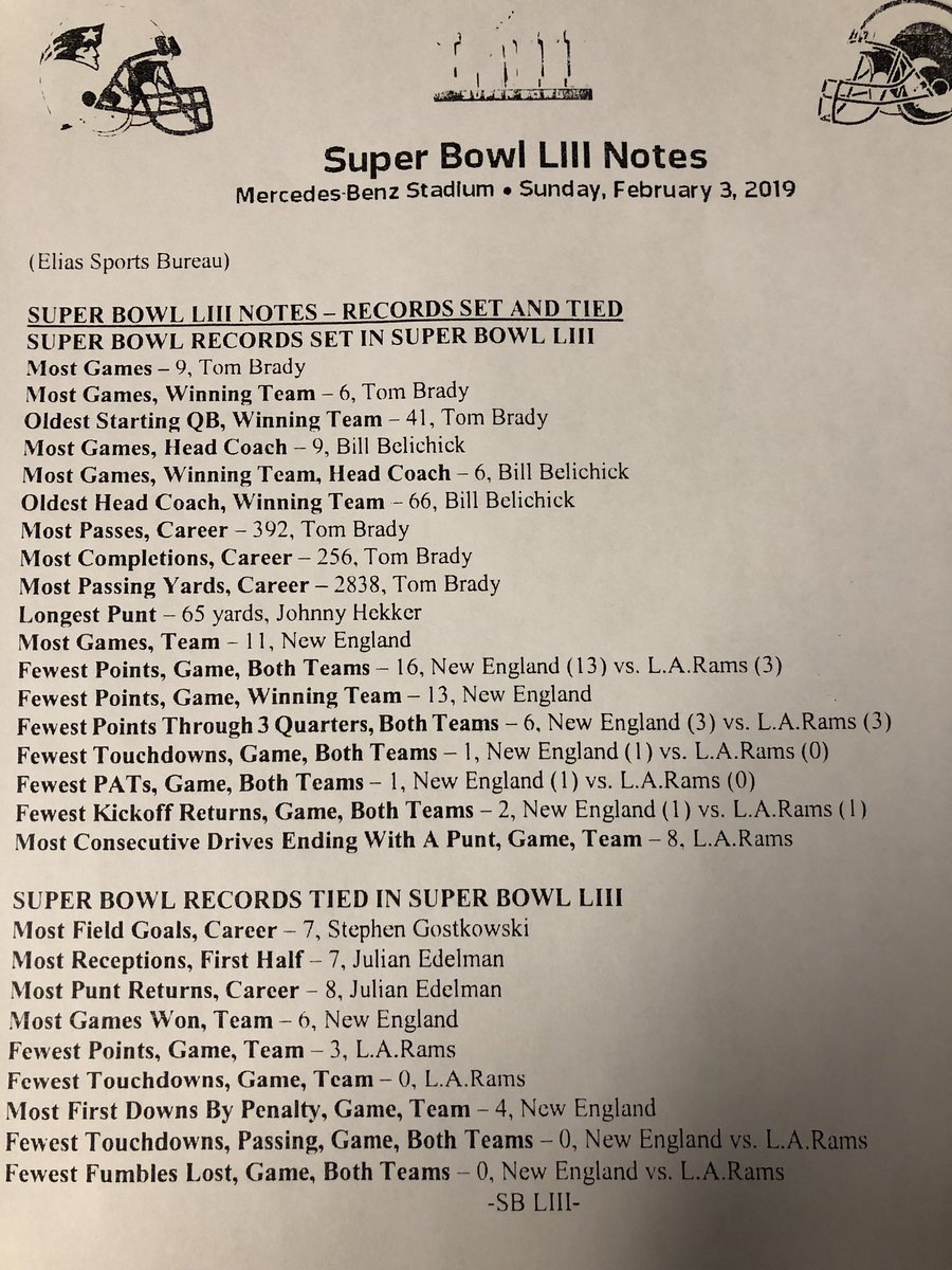 MikeReiss's tweet photo. Super Bowl records set and tied ... https://t.co/d2Ha8v6ef8