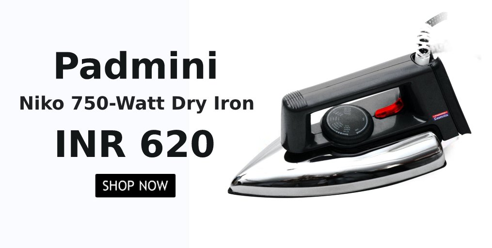 dealsothon's tweet photo. Shop  Online For #Padmini Niko 750-Watt #DryIron In White from #Dealsothon
Shop Now :- https://t.co/2WbIZZFbsW 

#BestOnlineShoppingSiteInIndia
#OnlineElectronicsShoppingSiteInIndia
#WinterSale
#BigDhamakaSale
#TodayDeals
#HomeApplianceOffer
#DealsOfTheDay
#ElectricIron https://t.co/H2ka63Gp3c