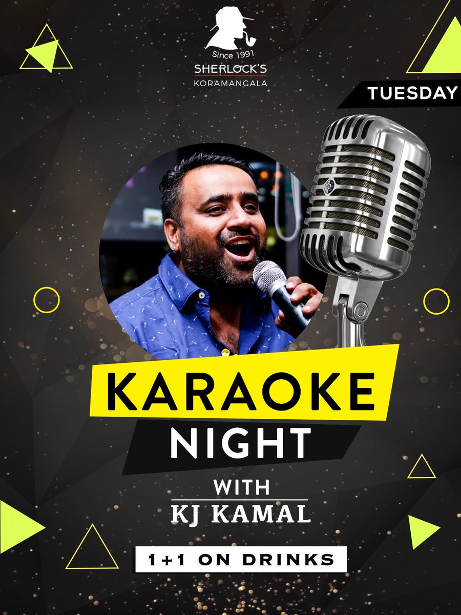 sherlockspubKRM's tweet photo. Coming back with rocking KJ Kamal on this Tuesday for Karaoke Night, get exclusive #BOGO offer on Drinks! 
#GetSherlocked #KaraokeNight #SherlocksPubKoramangala https://t.co/nPGFCuNGMh
