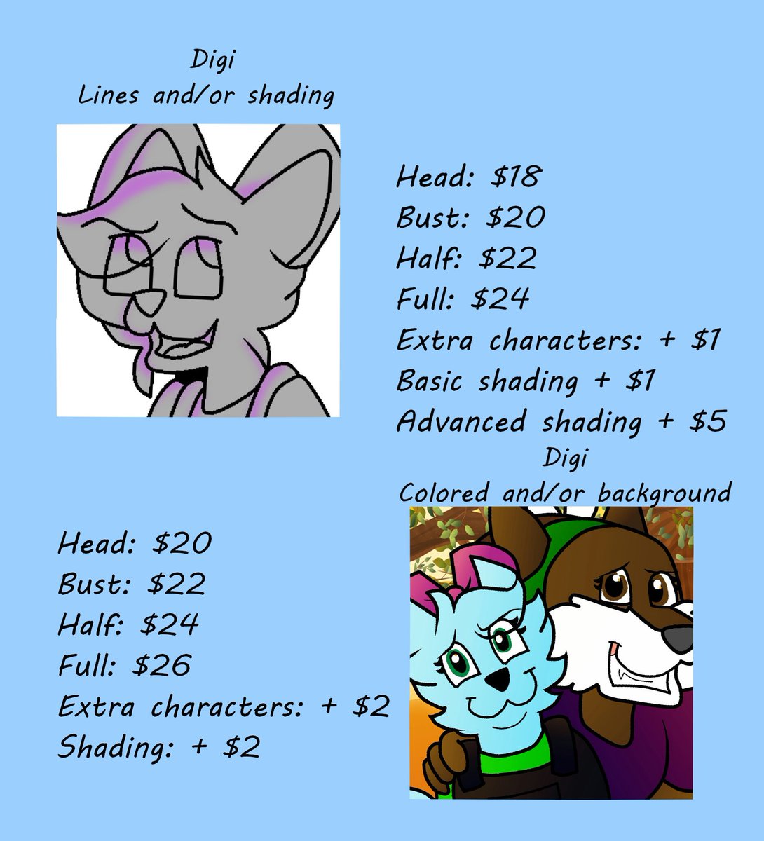 SketcherFunny's tweet photo. I DO:
SFW furries
SFW Humans
Ferals
Fan characters

I DON'T DO:
Pedophilia
NSFW art of any sort
Realistic humans

I CAN:
Make your character a badge
Make your character a profile sheet
Use colored pencils OR acrylic/watercolor instead of markers https://t.co/rH44D5nEWE
