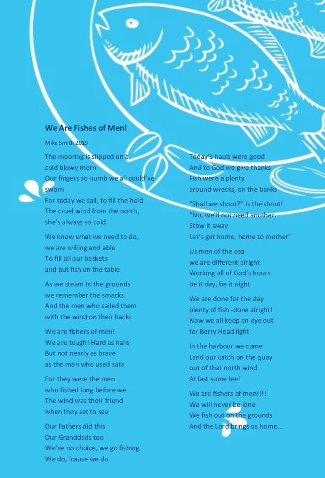 On Sunday, I spoke at #UnitedReformedChurch about @thefishmish work within our #fishingcommunity. I read this poem written for me by a #BrixhamFisherman I think it’s #fishtastic @SpratSprat33 @bazilyo @FishStock1 @vix @Girlyfishmonger  @crazyfishlady76 @SelveyLuke #100in10 🐟⚓️