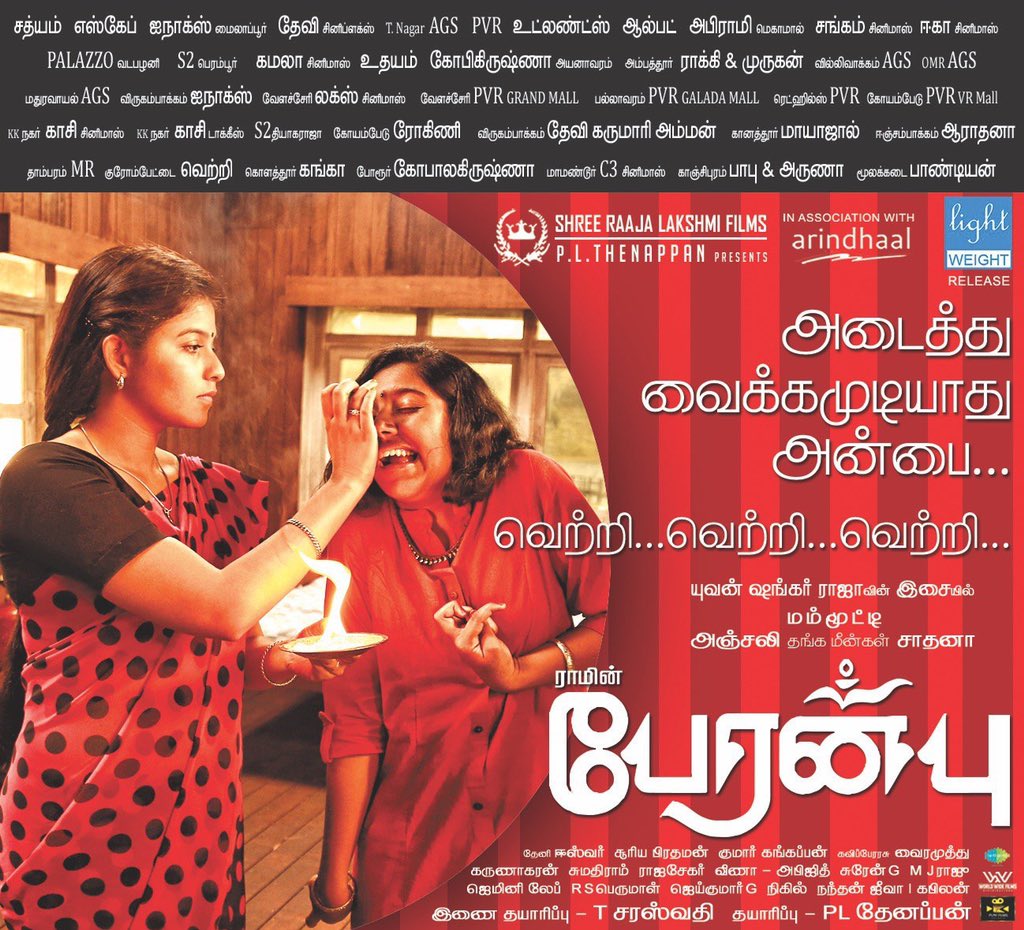 A big thank you to everyone #Peranbu ☺️ @Director_Ram @mammukka @thisisysr @plthenappan #Sadhana #TheniEshwar