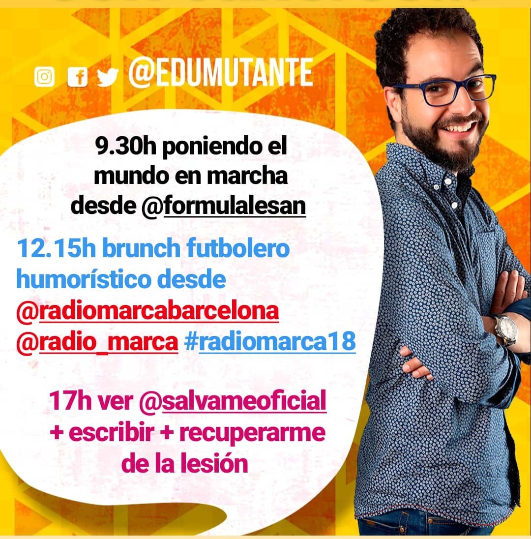 EDUMUTANTE's tweet photo. Los #lunes son cañeros!!!!
.
.
#radio #humor #imitaciones #morningshow #LaLiga #comedia #ElChiringuitoDeMega #radiomarca18 #monologos #barcelona #edumutante #momentomutante https://t.co/hGwLxmArEe