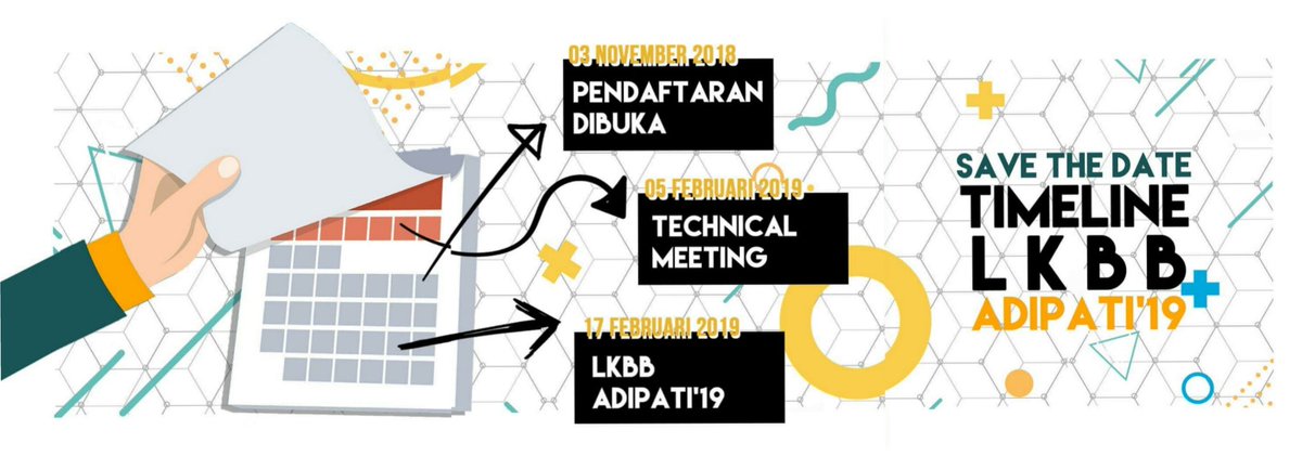 pasgassus's tweet photo. 🚨LKBB ADIPATI'19✨ is about to begin!!!
Catat dan ingat tanggal - tanggal penting ini ya, guys!👏

1⃣ Pendaftaran LKBB ADIPATI'19 : 03 November 2018 - Technical Meeting
2⃣ Technical Meeting LKBB ADIPATI'19 : 05 Februari 2019
3⃣ LKBB ADIPATI'19 : 17 Februari 2019

#LKBBADIPATI19 https://t.co/iEVrGnZcrX