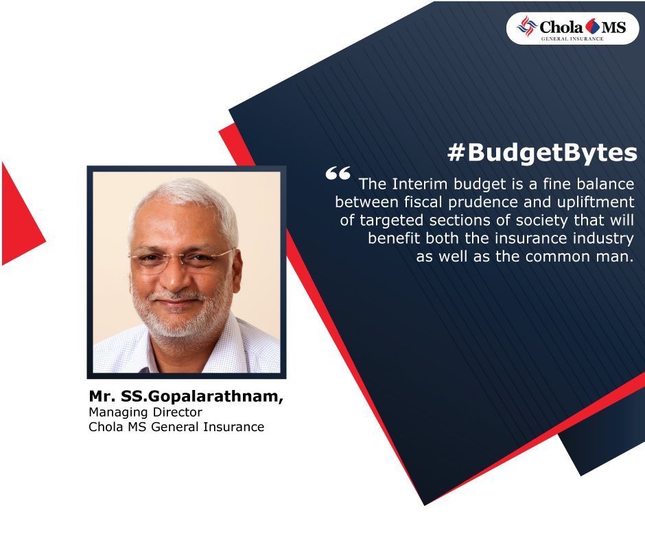 CholaMS's tweet photo. #BudgetByte1
Mr SS.Gopalarathnam, Managing Director- Cholamandalam MS General Insurance Company Limited shares his views on Budget 2019!
Stay tuned for more #BudgetBytes! 
#Budget2019 #UnionBudget #HopesOfIndia #CholaMS https://t.co/GyowmOjjN9