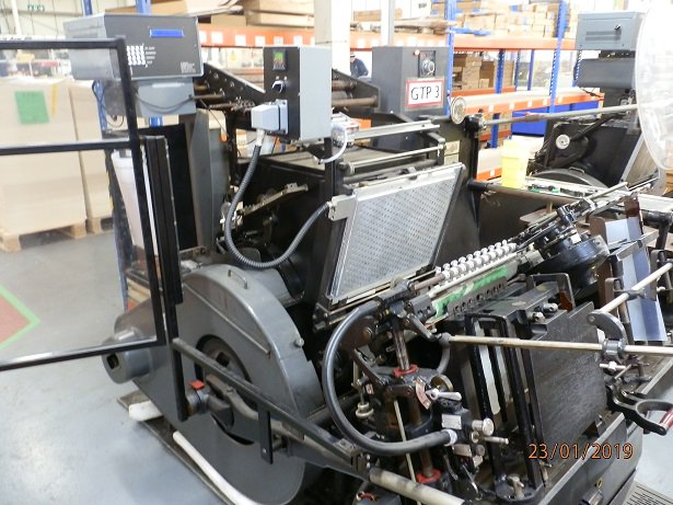 Heidelberg GTP 13" X 18"
Platen Foil Blocking Press with Embossing &amp; Die Cutting

Equipment No: GTP69383
Original Heidelberg Press
Electronic foil drive
Hologram registration
Good running condition
Single zone toggle heater plate

See the brochure here:
ow.ly/1Ua930ntBkx