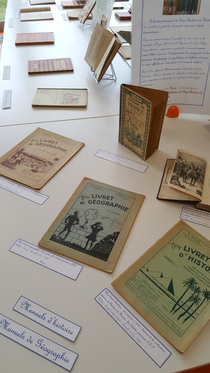 InspeNantes's tweet photo. Exposition des manuels scolaires anciens de 1836 à 1963 à la #bibliothèque de L'#espe d'Angers  pour la journée portes ouvertes https://t.co/w4iZN1VmKW
