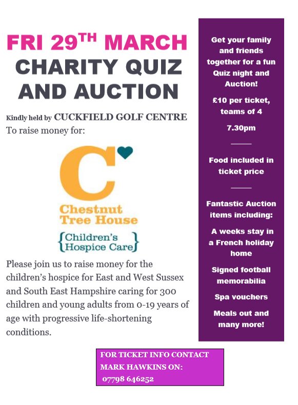 We have a fantastic Charity Quiz & Auction coming up... This is an event NOT to be missed, limited tickets available book today on the information below!