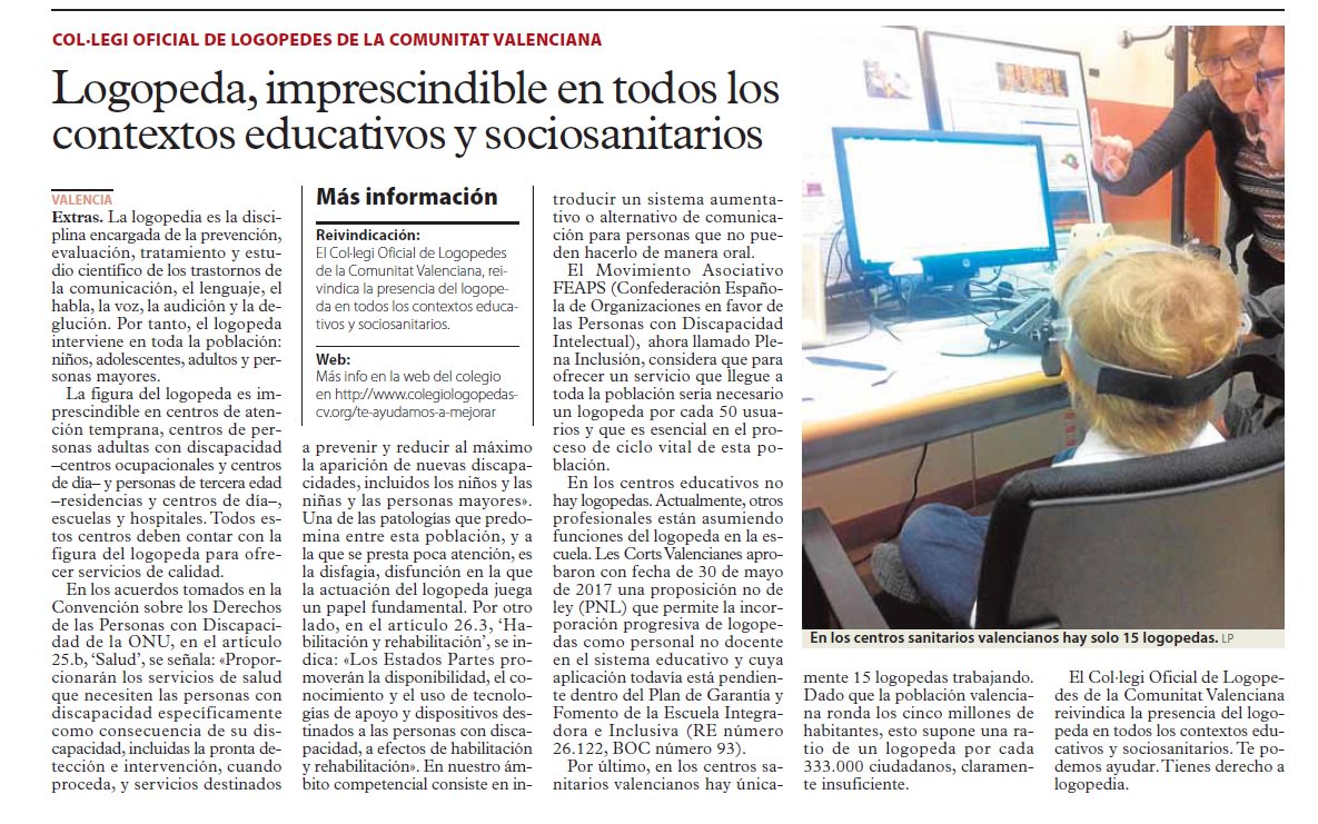 ColLogopedasCV's tweet photo. #Logopeda, imprescindible en todos los contextos educativos y sociosanitarios. Enlace al artículo aquí: https://t.co/TcFSvNu7cp @lasprovincias https://t.co/8GkaWNCOEW