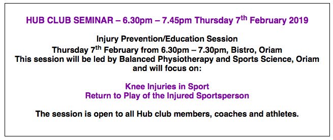 This Thursday Balanced Physiotherapy are hosting a seminar on injury prevention. Open to all hub club members! 
Details Below.