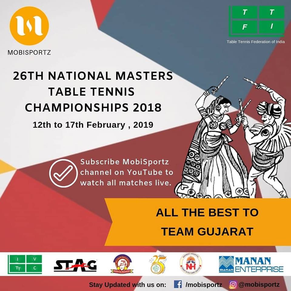 MobiSportz's tweet photo. Moving to the western states of India.
Veteran participants of 26th National Masters Table Tennis Championship 2018 from the states Madhya Pradesh, Rajasthan and Gujarat are fully prepared.
The event is starting from 12th of February 2019. All the best to all the players! https://t.co/X03unFO0WX