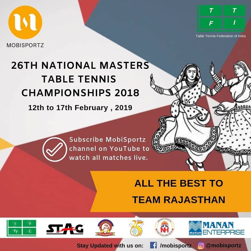MobiSportz's tweet photo. Moving to the western states of India.
Veteran participants of 26th National Masters Table Tennis Championship 2018 from the states Madhya Pradesh, Rajasthan and Gujarat are fully prepared.
The event is starting from 12th of February 2019. All the best to all the players! https://t.co/X03unFO0WX