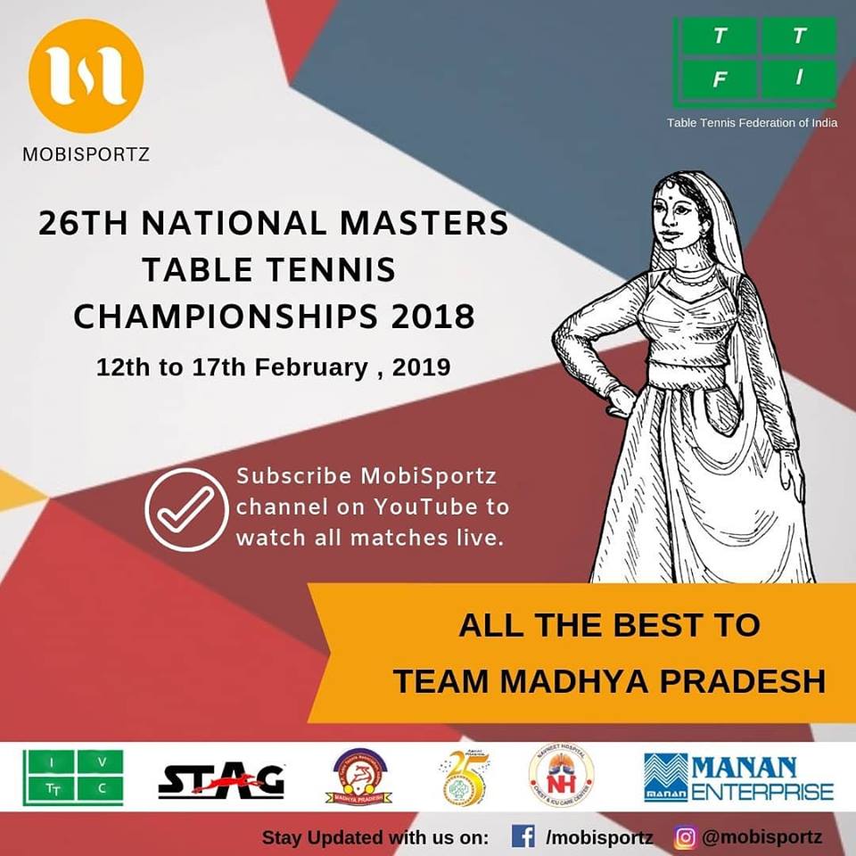 MobiSportz's tweet photo. Moving to the western states of India.
Veteran participants of 26th National Masters Table Tennis Championship 2018 from the states Madhya Pradesh, Rajasthan and Gujarat are fully prepared.
The event is starting from 12th of February 2019. All the best to all the players! https://t.co/X03unFO0WX
