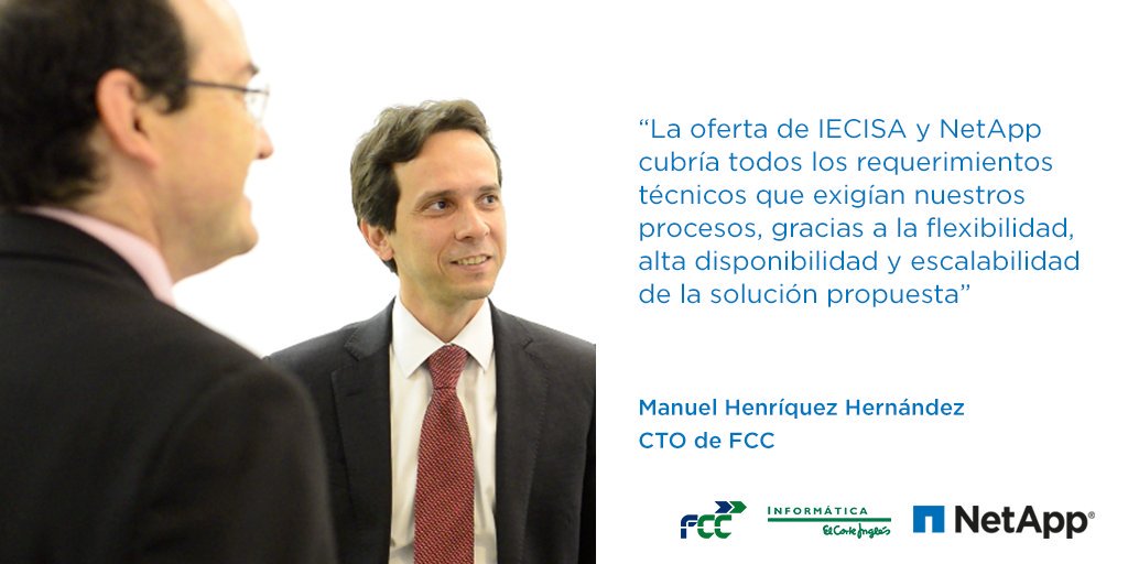 NetApp_es's tweet photo. ¿Aún no has visto cómo ha ayudado @iecisa, a través de la tecnología de #NetApp, a renovar los sistemas de almacenamiento de @FCC_Group? Te lo cuentan sus protagonistas en un caso de éxito 💡 https://t.co/bMtpFNCD2U https://t.co/TVknTP3gt6