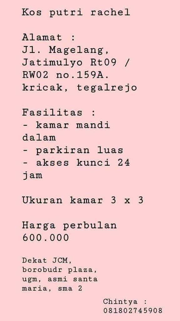 monggo yg nyari kost, boleh tanya2 dulu. bangunan baru 👌🏼

<a href="/JogjaUpdate/">jogjaupdate.com</a> <a href="/infojogja/">info jogja</a> <a href="/JogjaKost/">JogjaKost</a> <a href="/JogjaKostKostan/">Jogja Kost-Kostan</a> <a href="/kostjogja/">Kost Jogja</a>