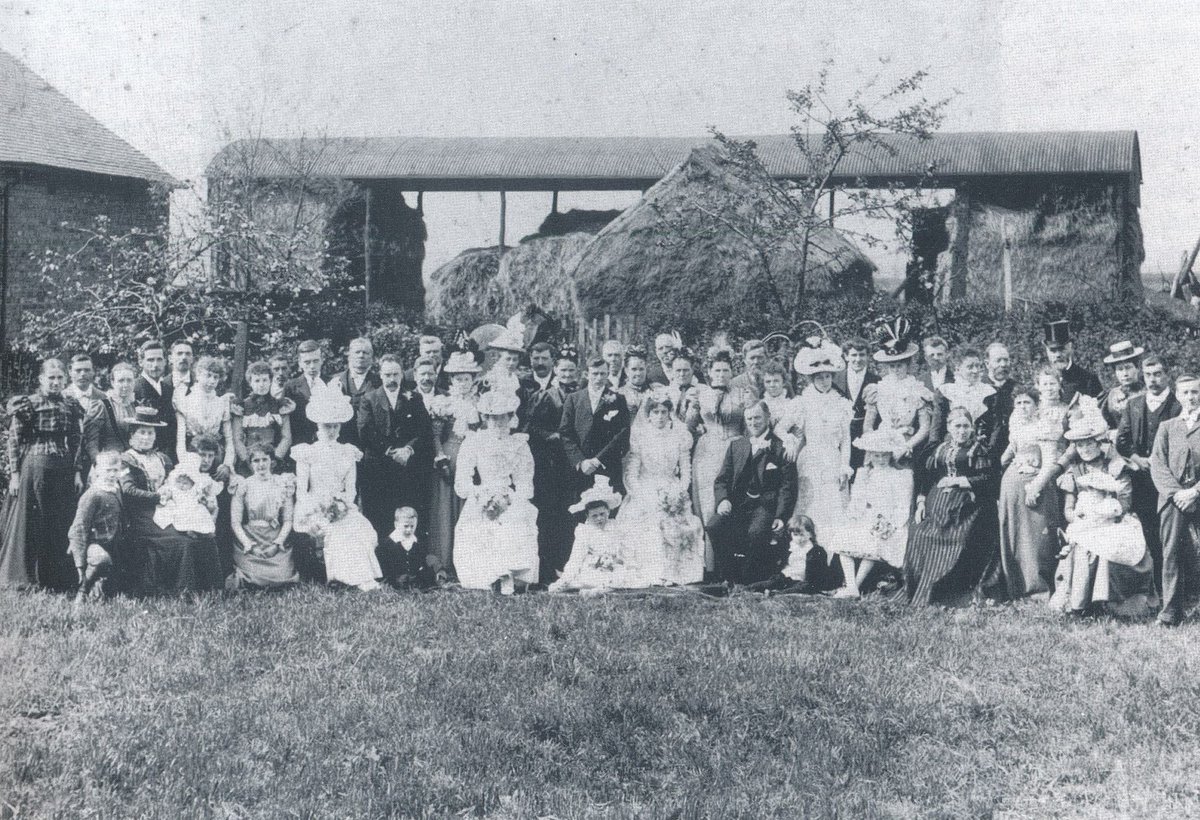PotteriesMuseum's tweet photo. Long after the demolition of Hulton Abbey a farm was built on the site. In 1900 it was the home of the Goodwin family, seen here gathered in the farmyard to celebrate a wedding. #Hulton800 #Archaeology #familyhistory #AbbeyHulton #OldPhotos https://t.co/riZXQrtG4l